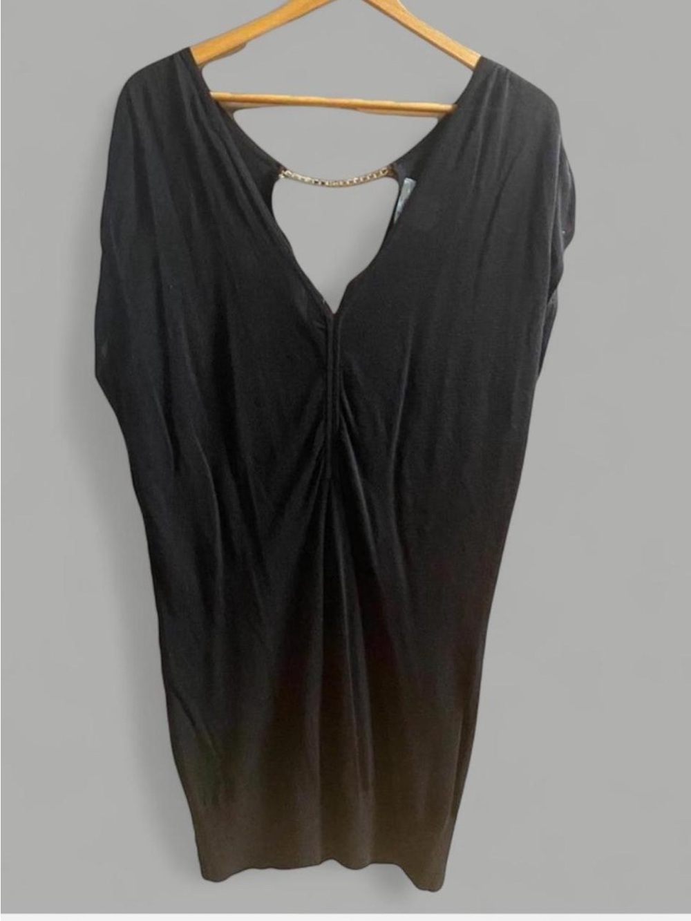 GUESS by Marciano Black Deep V Gold Chain V-Back Sweater Knit Tunic/Mini Dress M